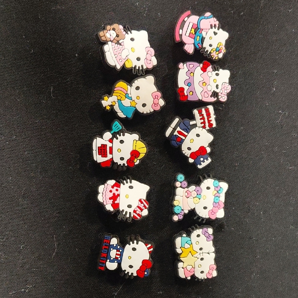 Hello Kitty Shoe Charms - White with Red, Pink, Blue, Yellow Accents
